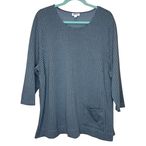 J. Jill Ponte Tunic Top Houndstooth Blue Pocket - Size 3X - Picture 1 of 8